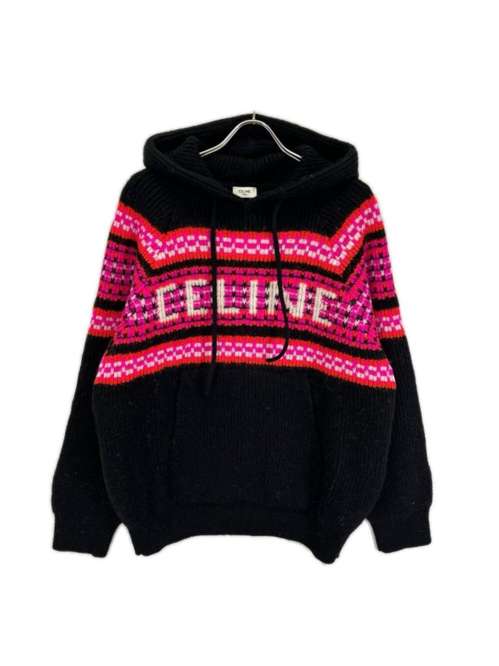 Celine Black Ski Jacquard Hooded Wool Knit Hoodie